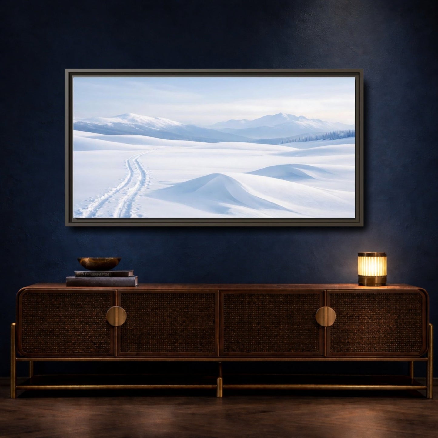 Landscape Nature Winter Snowy Blue - Framed Canvas Wall Art Print - YesArtYes