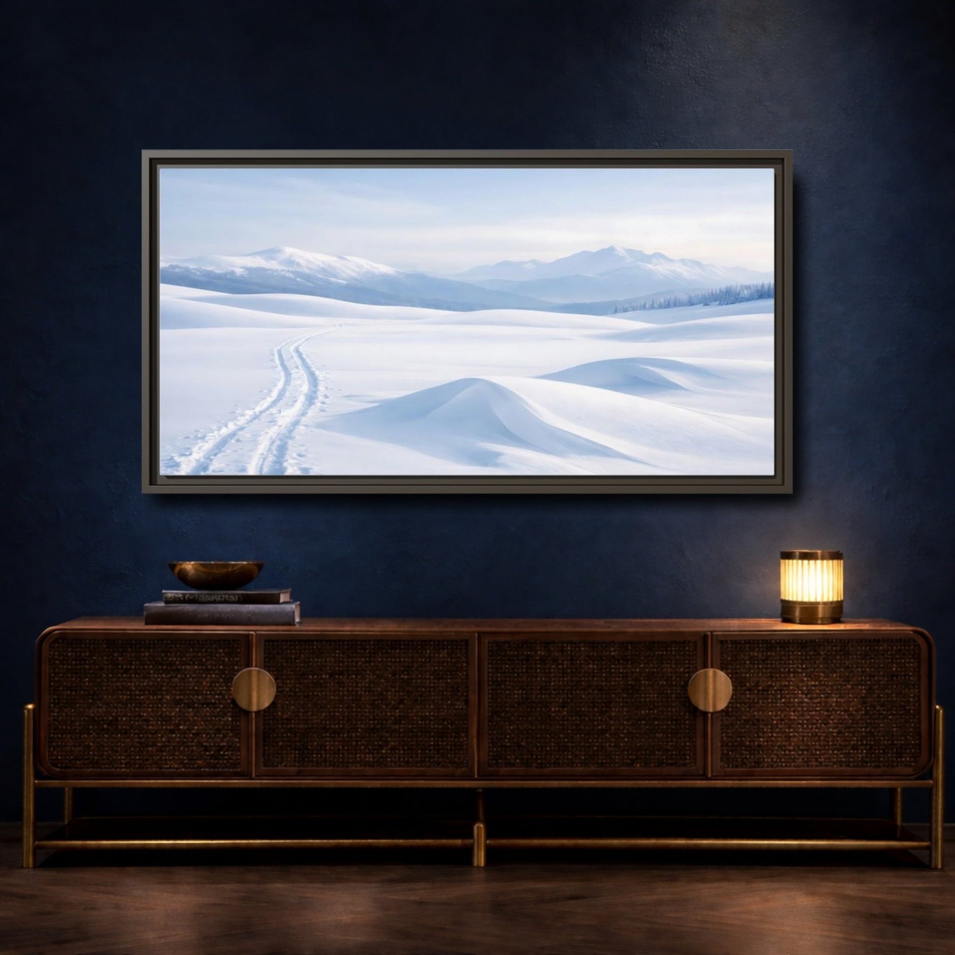 Landscape Nature Winter Snowy Blue - Framed Canvas Wall Art Print - YesArtYes