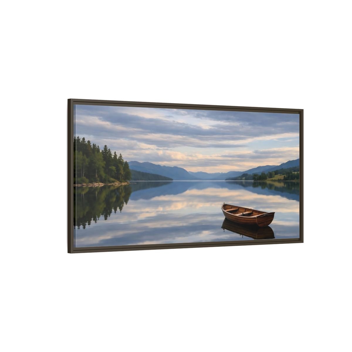 Landscape Nature Wooden Boat Blue Lake - Framed Canvas Wall Art Print - YesArtYes