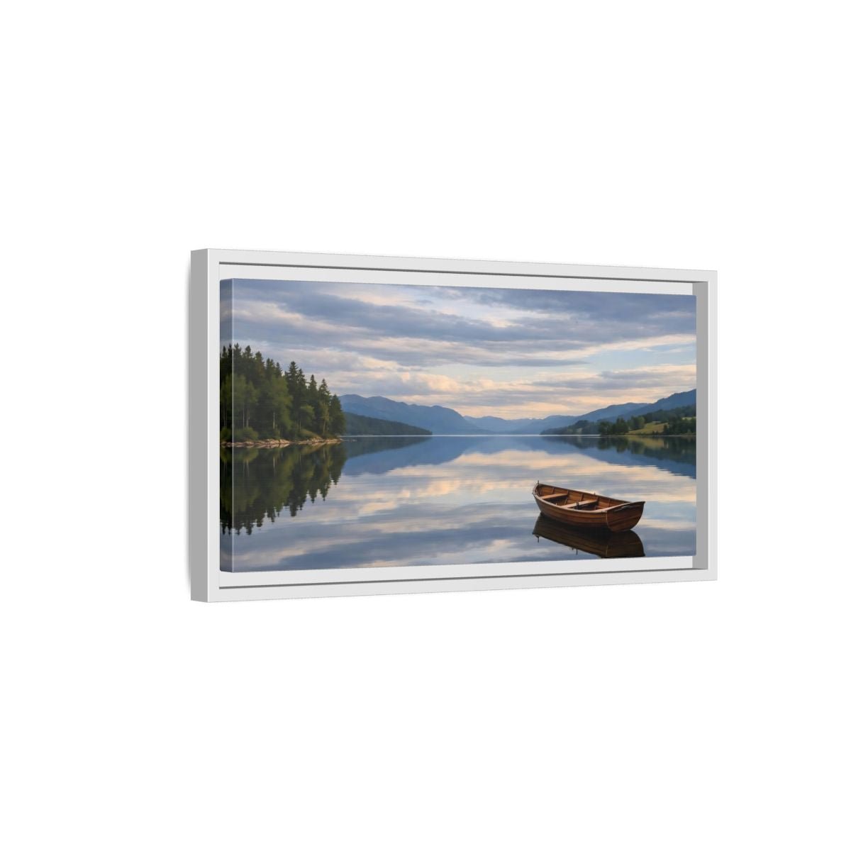 Landscape Nature Wooden Boat Blue Lake - Framed Canvas Wall Art Print - YesArtYes
