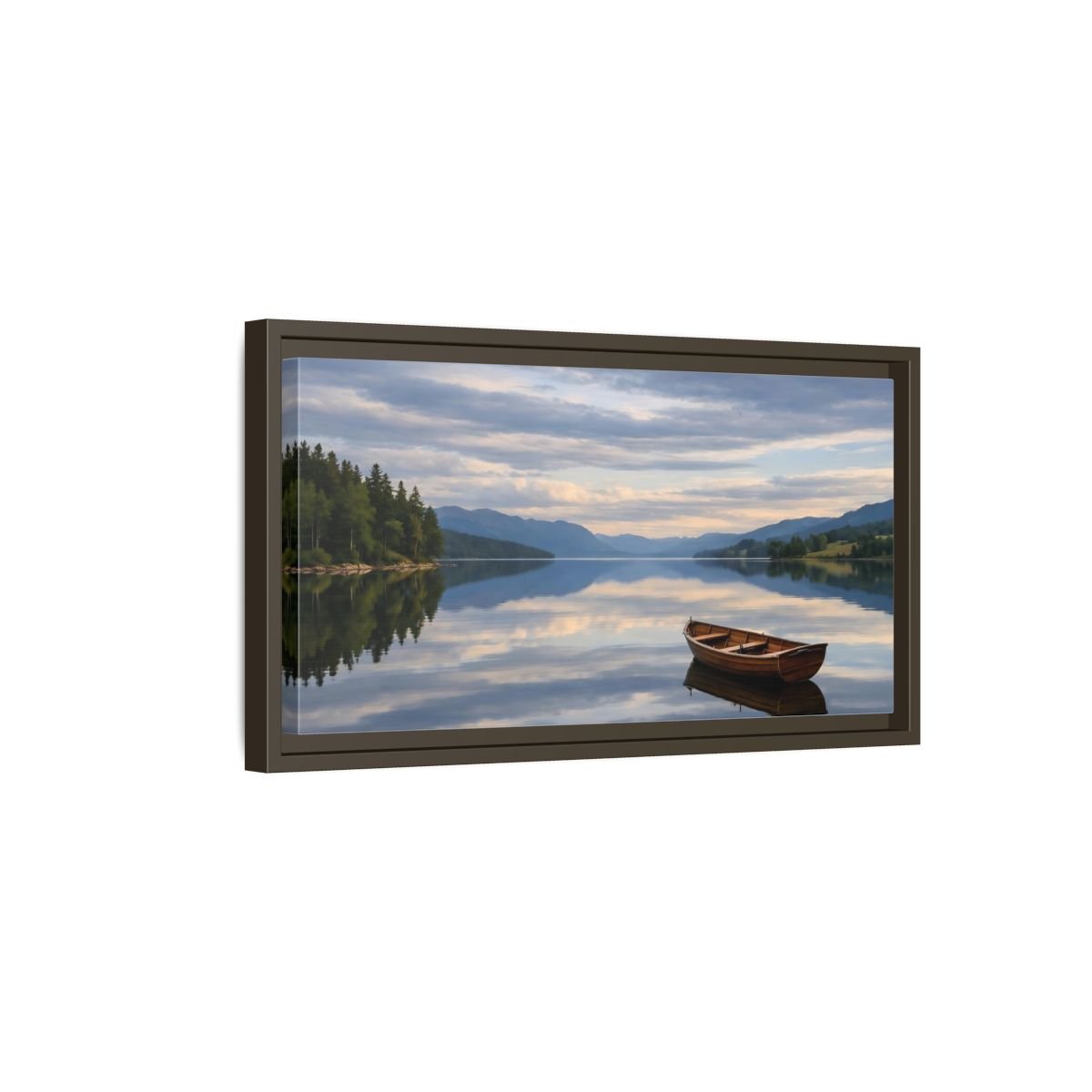 Landscape Nature Wooden Boat Blue Lake - Framed Canvas Wall Art Print - YesArtYes