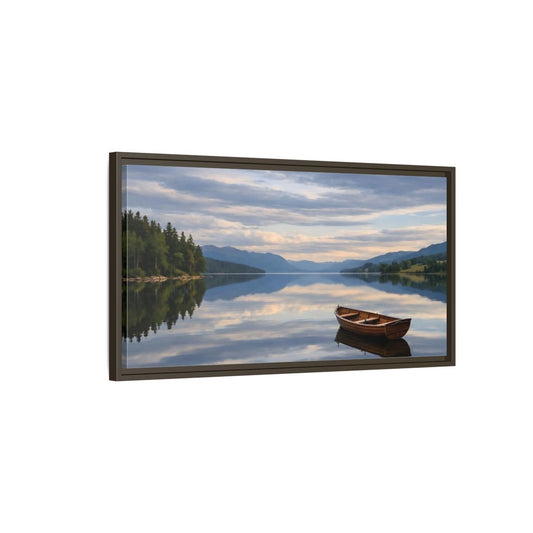 Landscape Nature Wooden Boat Blue Lake - Framed Canvas Wall Art Print - YesArtYes