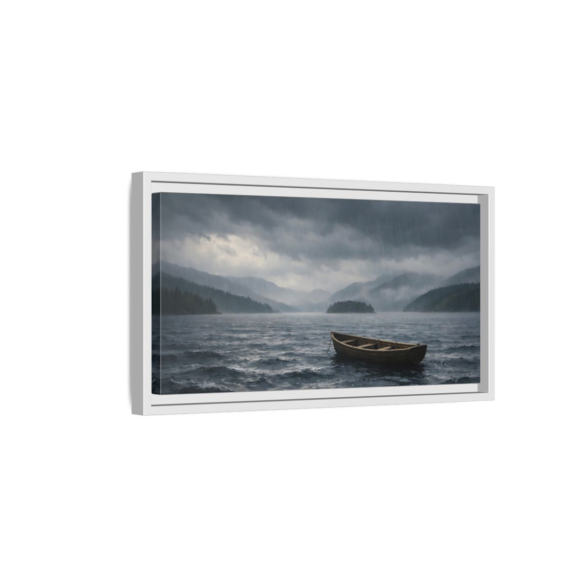 Landscape Nature Wooden Boat Dark Blue - Framed Canvas Wall Art Print - YesArtYes