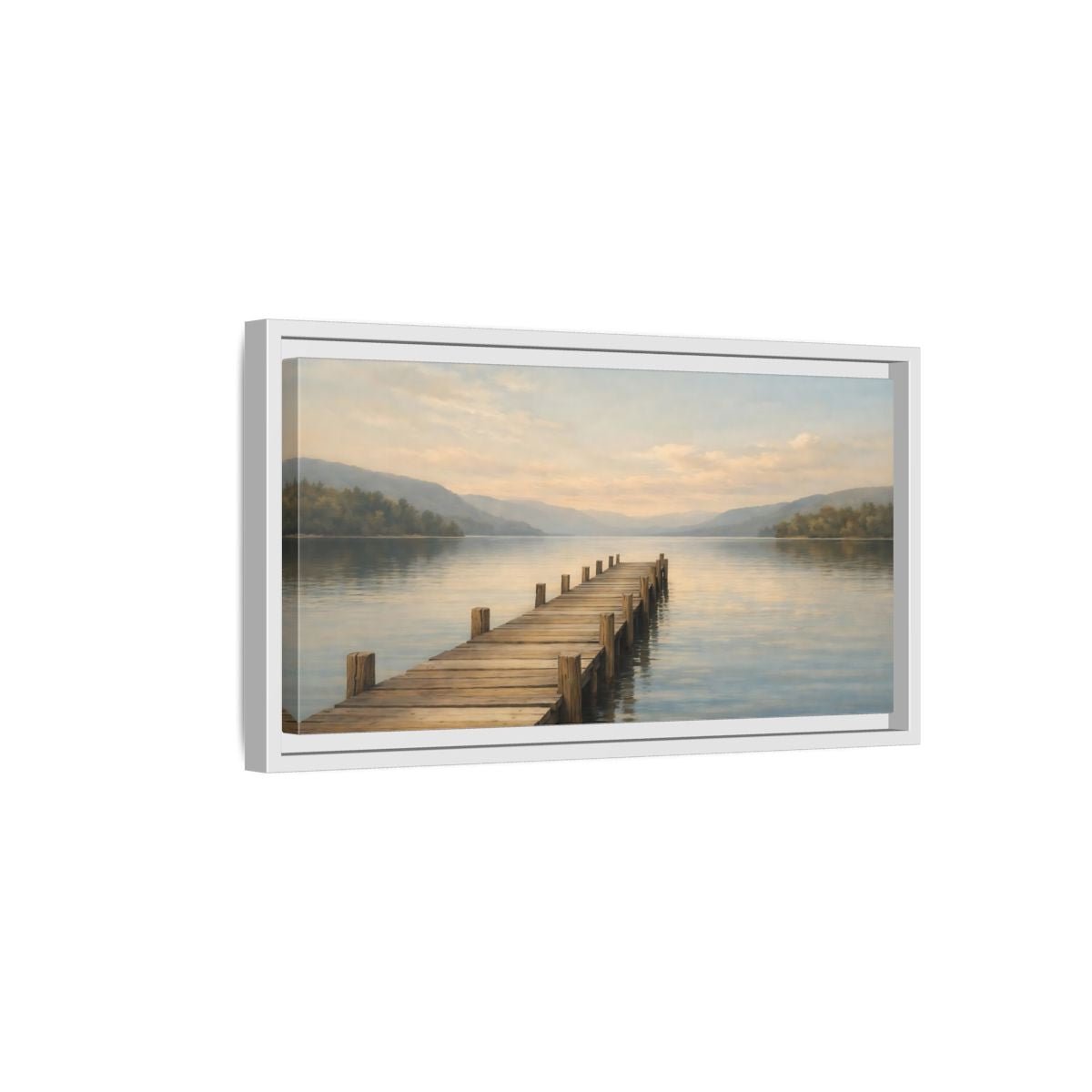 Landscape Nature Wooden Pier Blue And - Framed Canvas Wall Art Print - YesArtYes