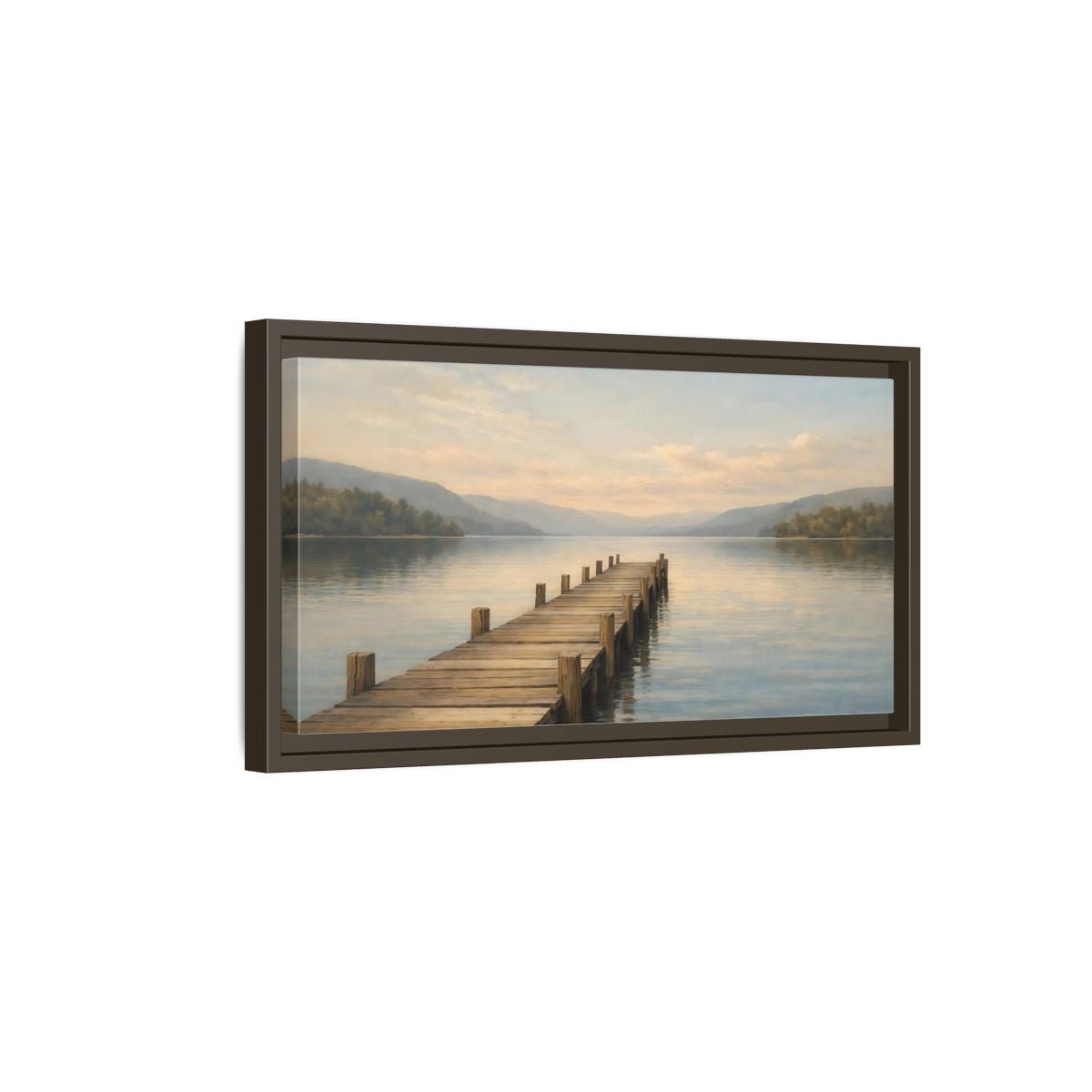 Landscape Nature Wooden Pier Blue And - Framed Canvas Wall Art Print - YesArtYes