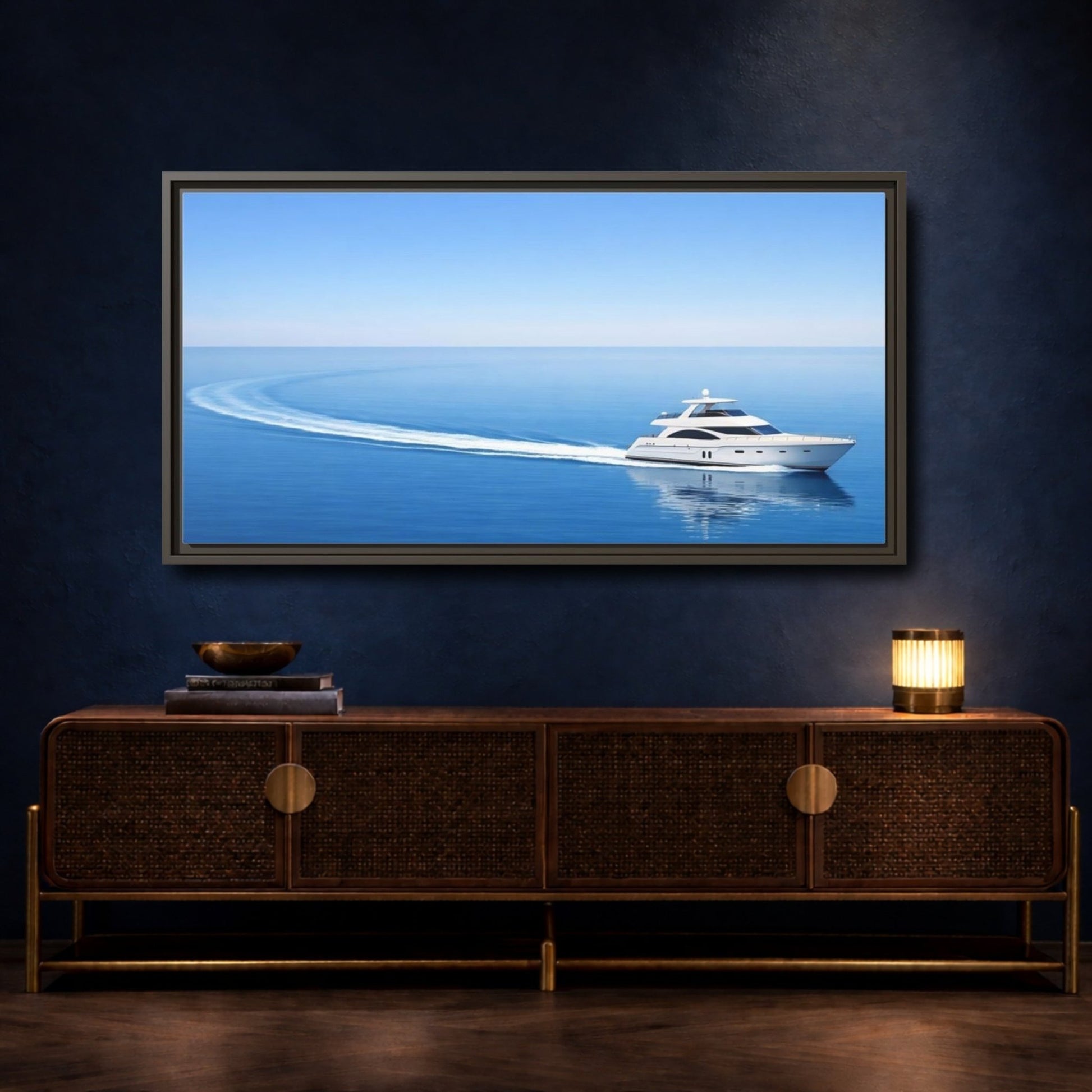Landscape Nature Yacht Blue Ocean - Framed Canvas Wall Art Print - YesArtYes