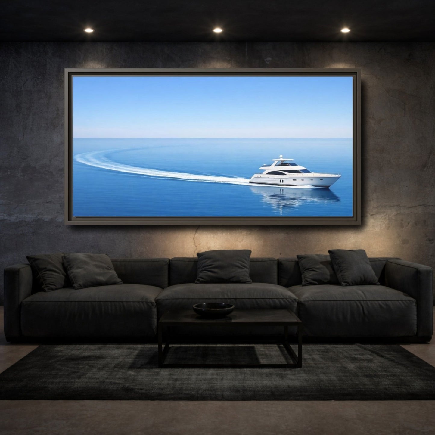 Landscape Nature Yacht Blue Ocean - Framed Canvas Wall Art Print - YesArtYes