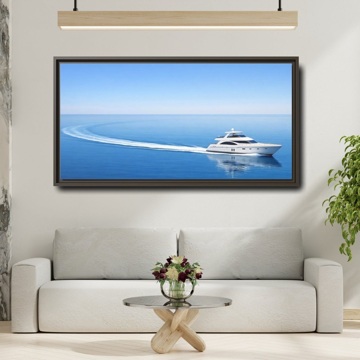 Landscape Nature Yacht Blue Ocean - Framed Canvas Wall Art Print - YesArtYes