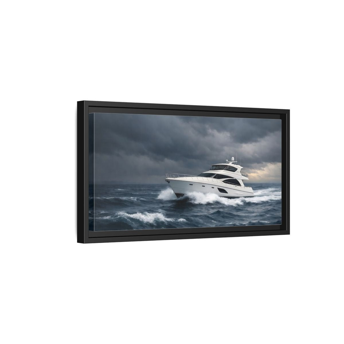 Landscape Nature Yacht Dark Blue Ocean - Framed Canvas Wall Art Print - YesArtYes