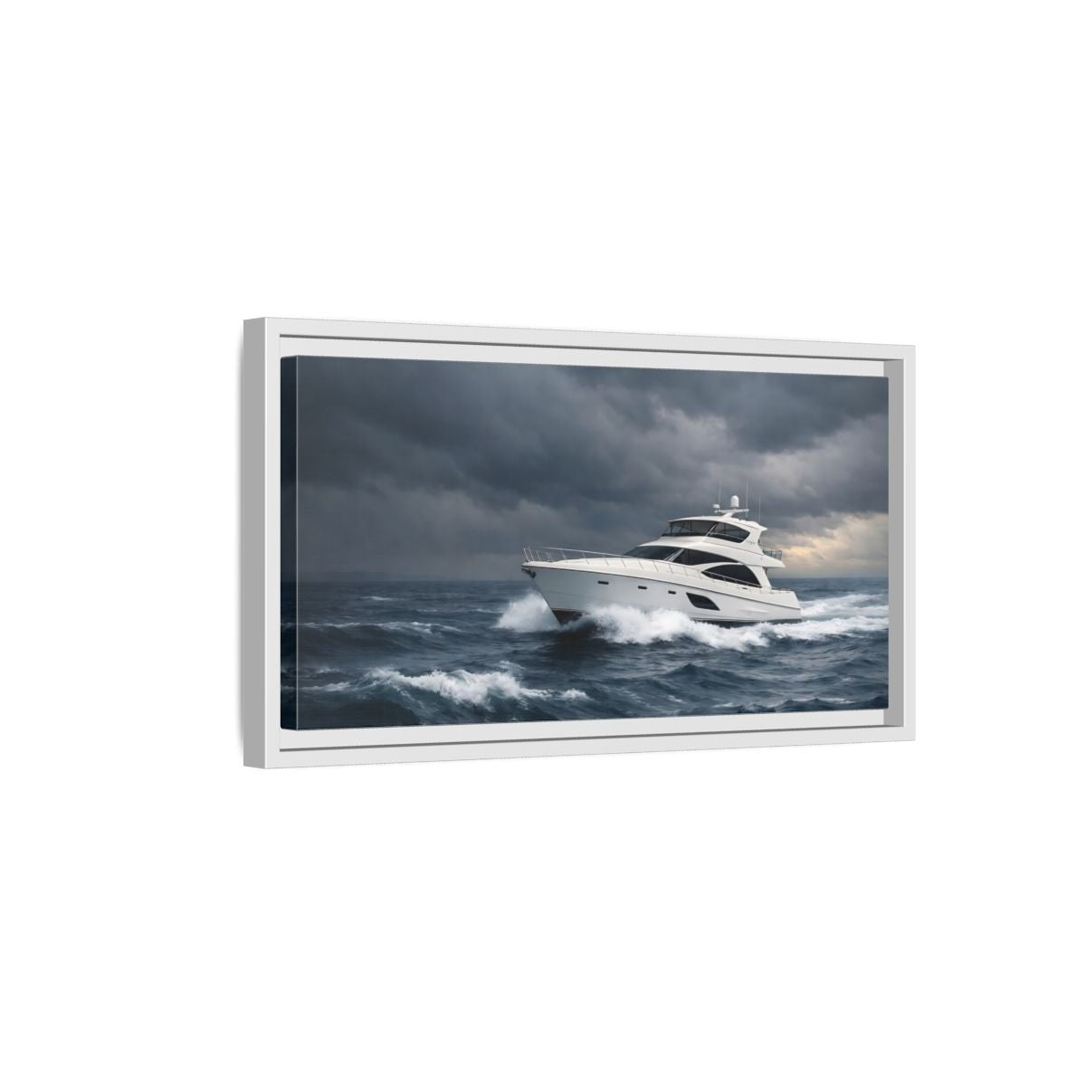 Landscape Nature Yacht Dark Blue Ocean - Framed Canvas Wall Art Print - YesArtYes