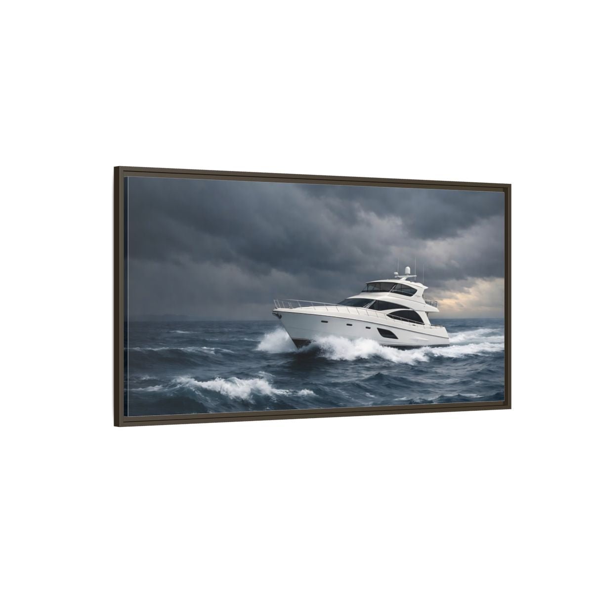 Landscape Nature Yacht Dark Blue Ocean - Framed Canvas Wall Art Print - YesArtYes