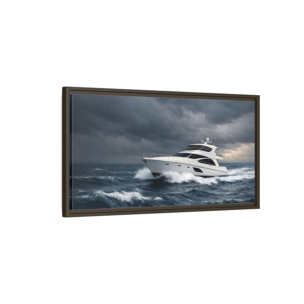 Landscape Nature Yacht Dark Blue Ocean - Framed Canvas Wall Art Print - YesArtYes