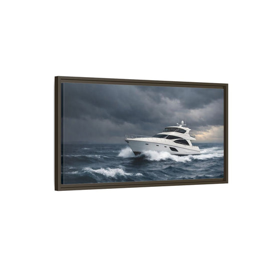 Landscape Nature Yacht Dark Blue Ocean - Framed Canvas Wall Art Print - YesArtYes