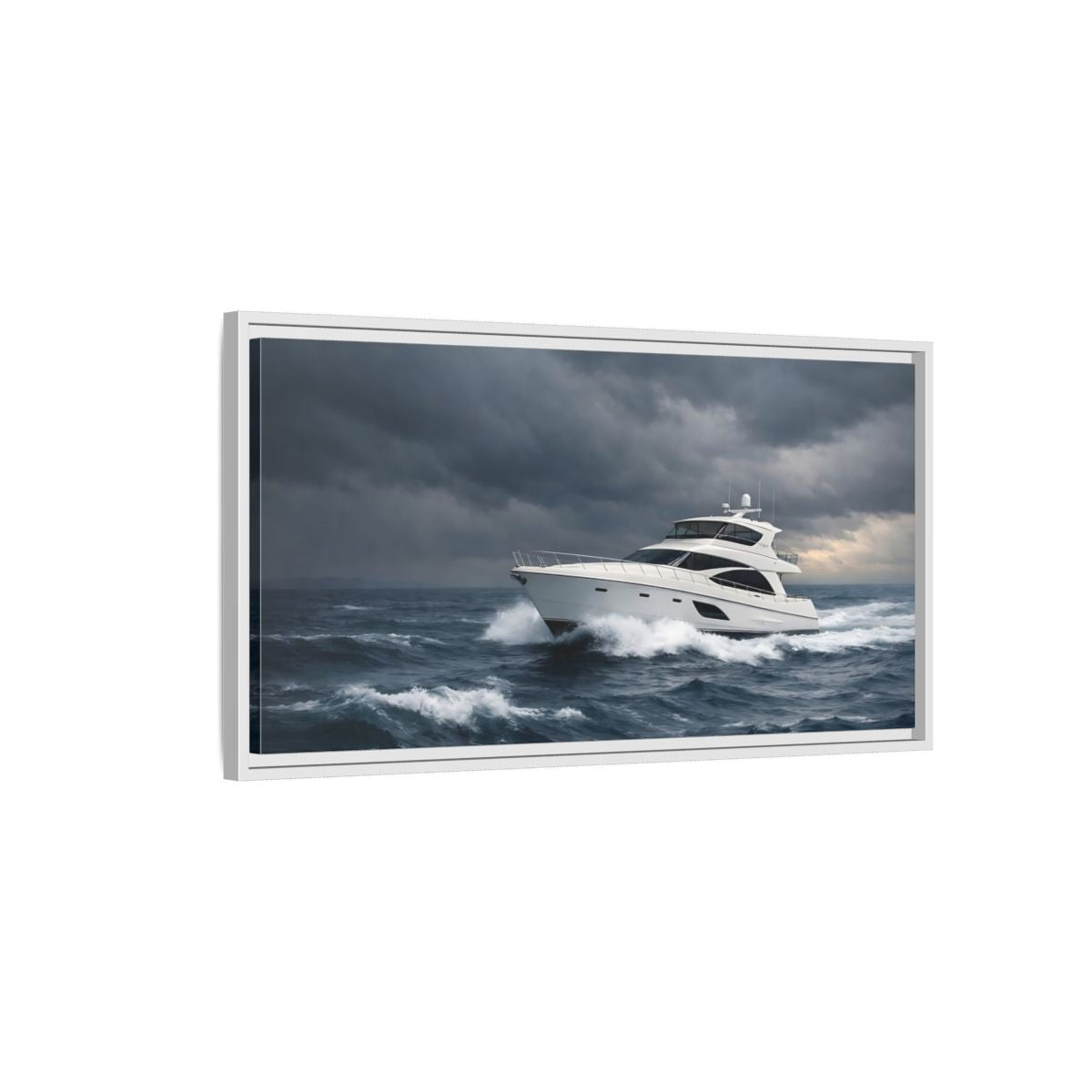 Landscape Nature Yacht Dark Blue Ocean - Framed Canvas Wall Art Print - YesArtYes