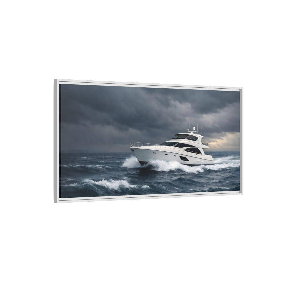 Landscape Nature Yacht Dark Blue Ocean - Framed Canvas Wall Art Print - YesArtYes
