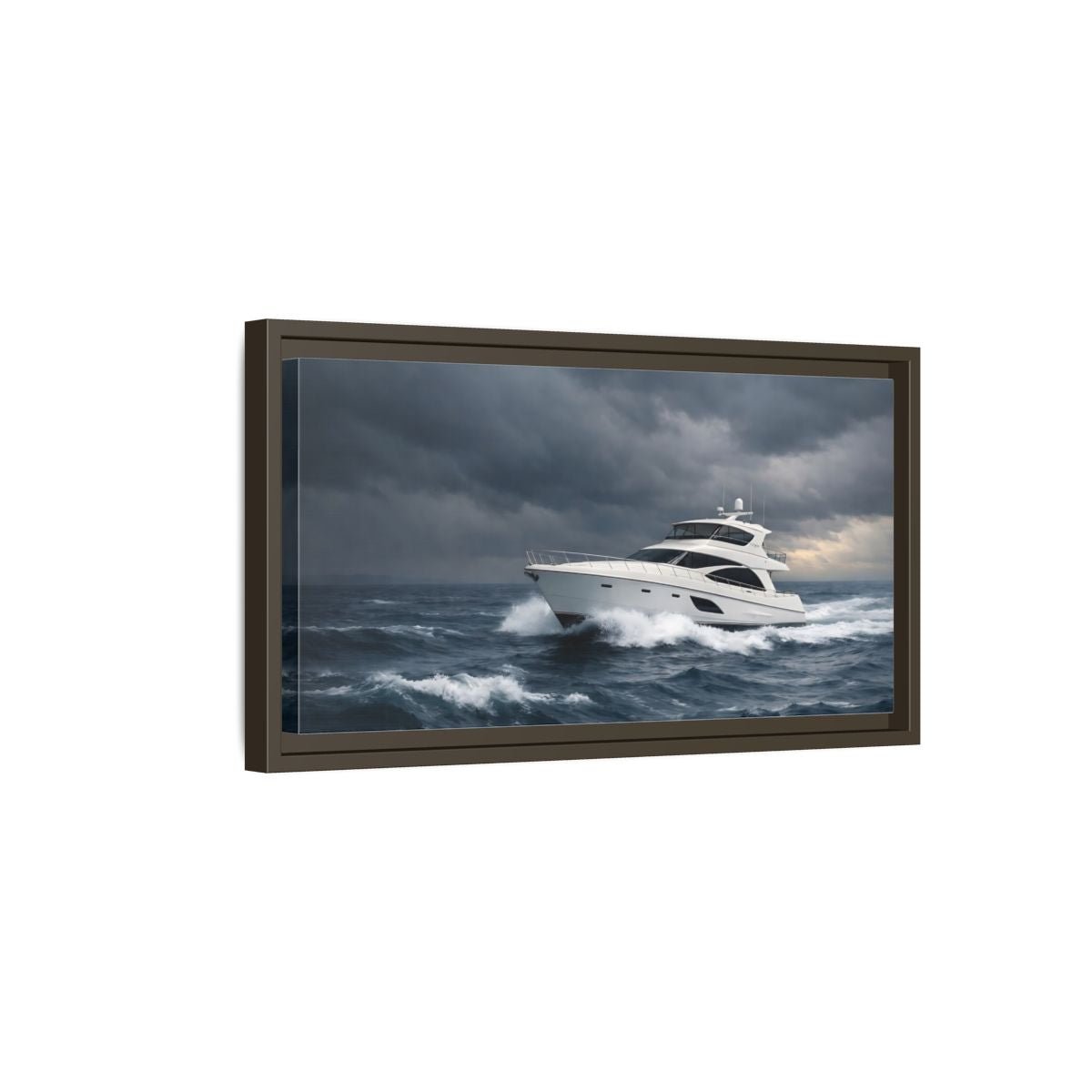 Landscape Nature Yacht Dark Blue Ocean - Framed Canvas Wall Art Print - YesArtYes