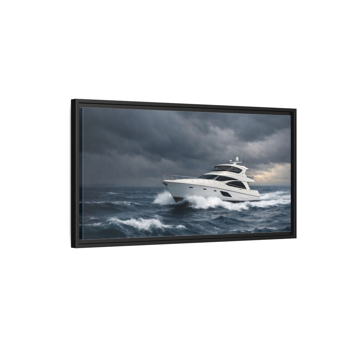 Landscape Nature Yacht Dark Blue Ocean - Framed Canvas Wall Art Print - YesArtYes
