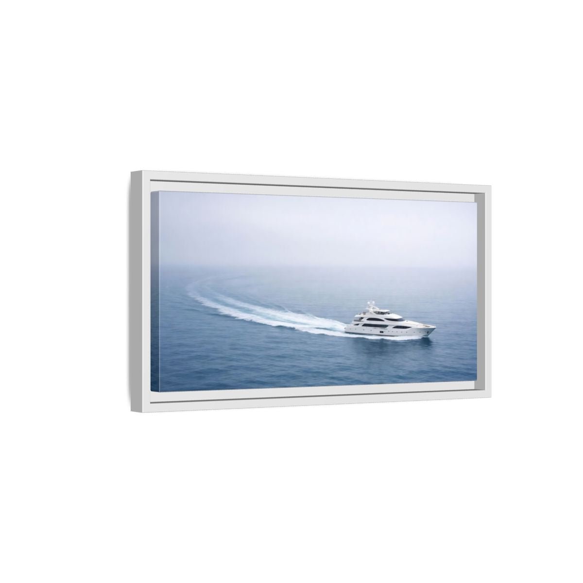 Landscape Nature Yacht White Blue Sea - Framed Canvas Wall Art Print - YesArtYes