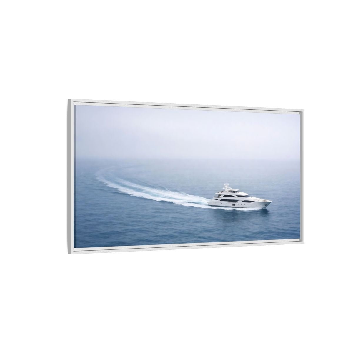 Landscape Nature Yacht White Blue Sea - Framed Canvas Wall Art Print - YesArtYes