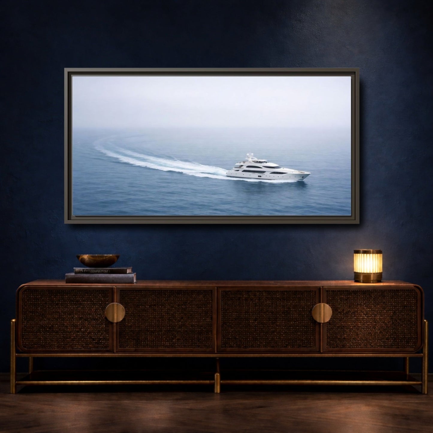 Landscape Nature Yacht White Blue Sea - Framed Canvas Wall Art Print - YesArtYes