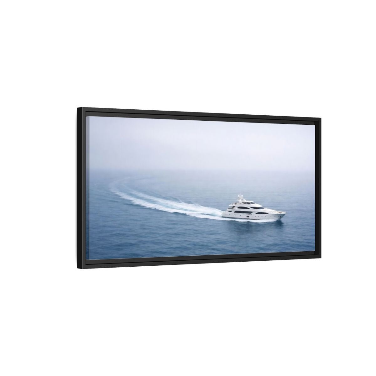 Landscape Nature Yacht White Blue Sea - Framed Canvas Wall Art Print - YesArtYes