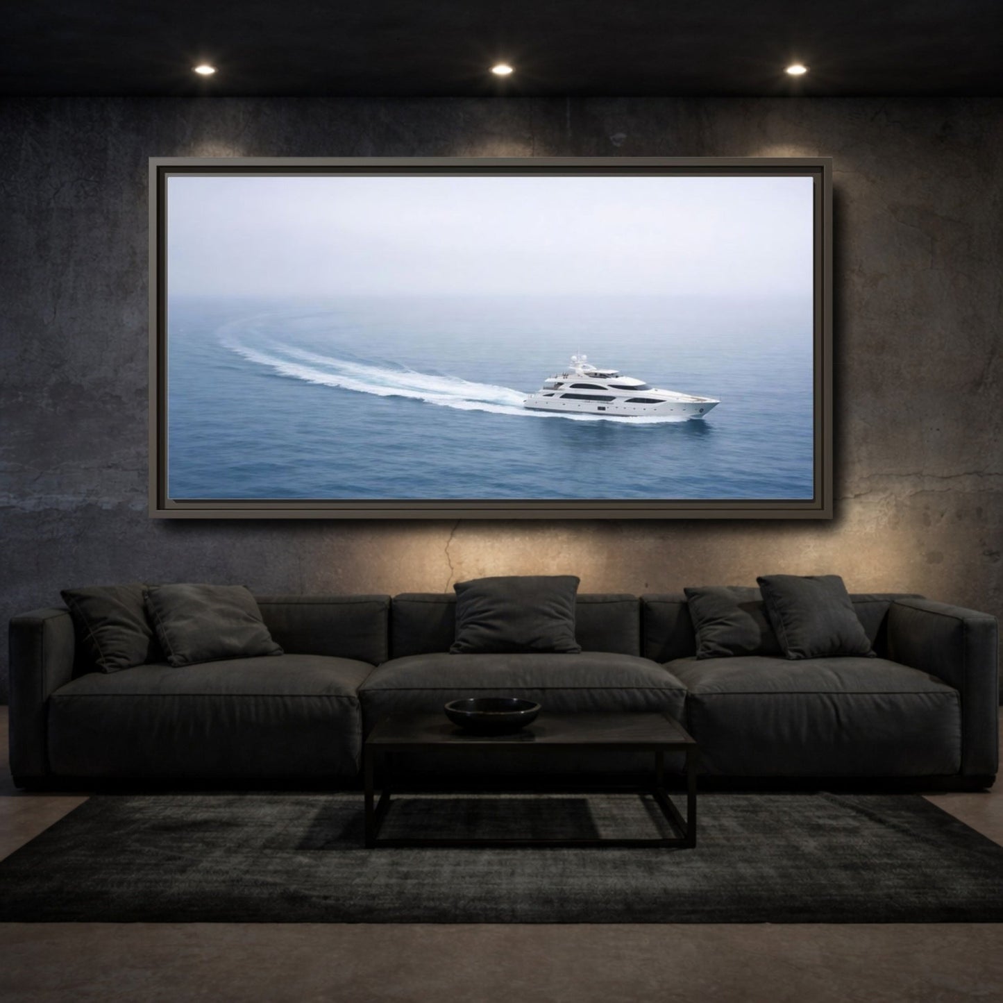 Landscape Nature Yacht White Blue Sea - Framed Canvas Wall Art Print - YesArtYes