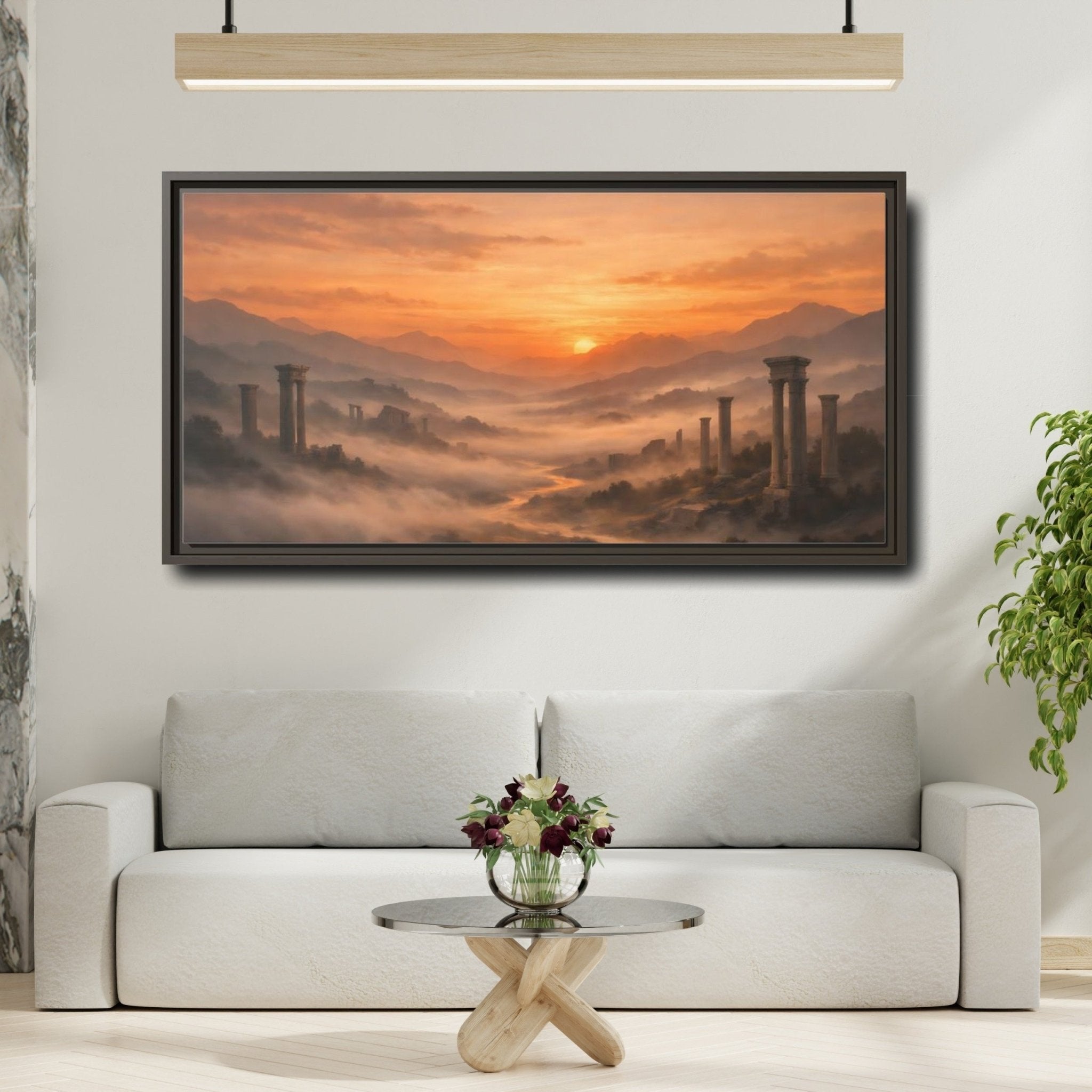 Sunset Valley Ancient Framed Canvas Wall Art - YesArtYes