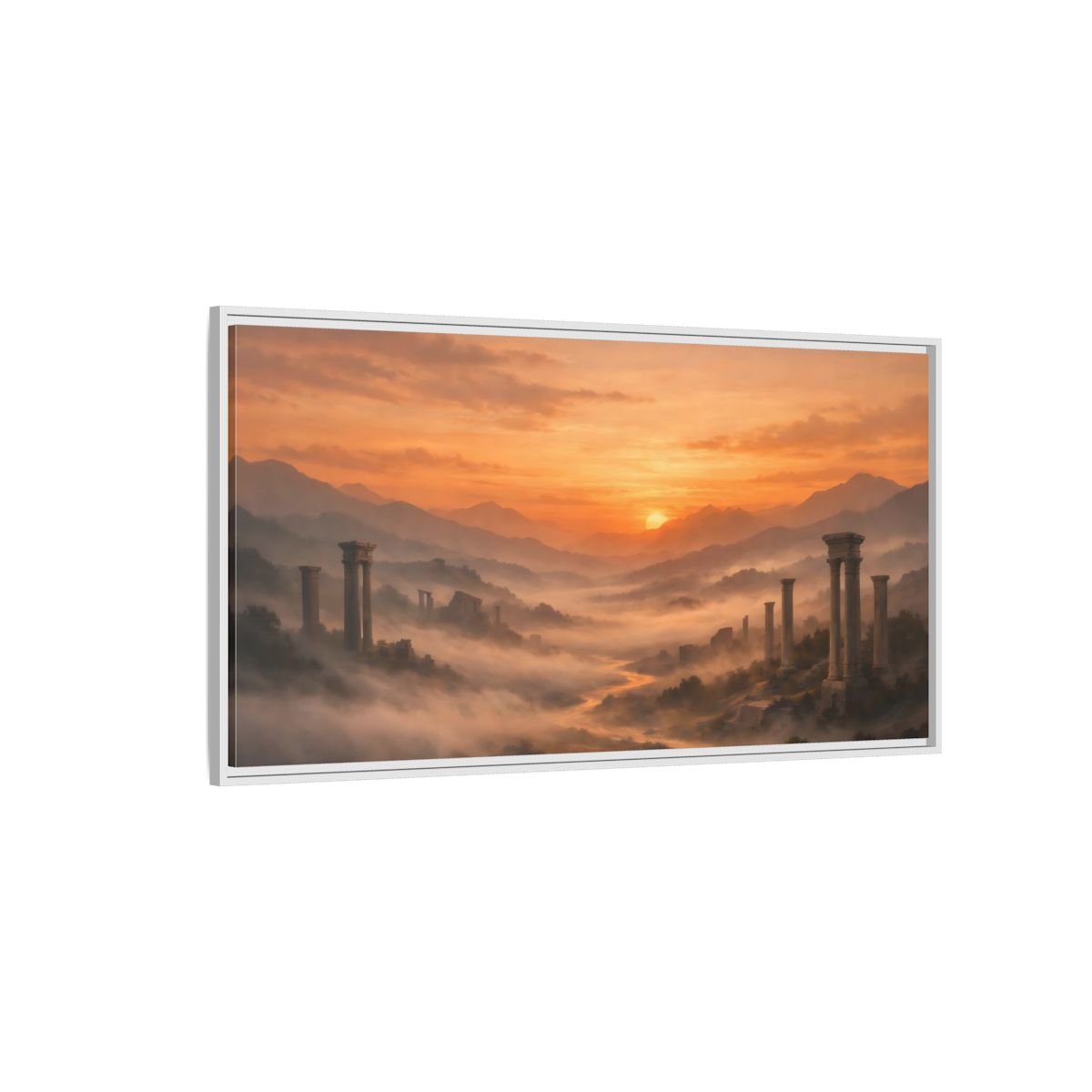 Landscape Vintage Ancient Ruins Orange Sunset - Framed Canvas Wall Art Print - YesArtYes