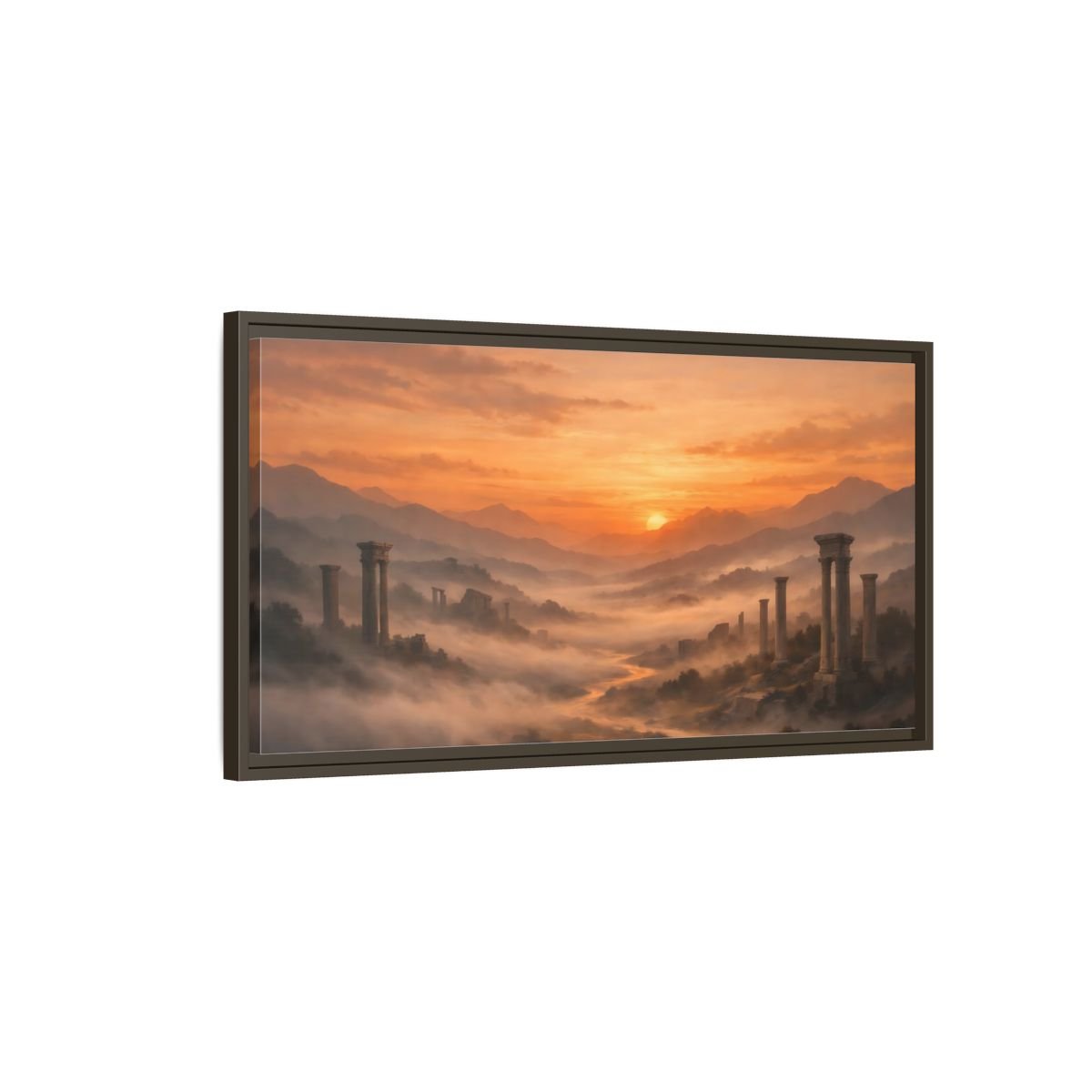 Landscape Vintage Ancient Ruins Orange Sunset - Framed Canvas Wall Art Print - YesArtYes
