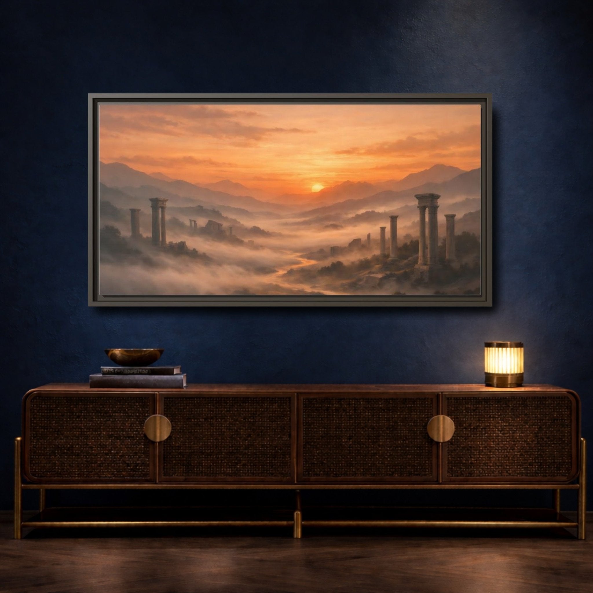 Sunset Valley Ancient Framed Canvas Wall Art - YesArtYes