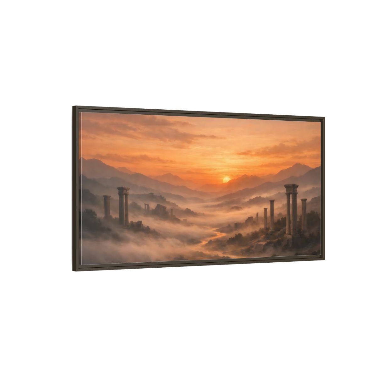 Landscape Vintage Ancient Ruins Orange Sunset - Framed Canvas Wall Art Print - YesArtYes