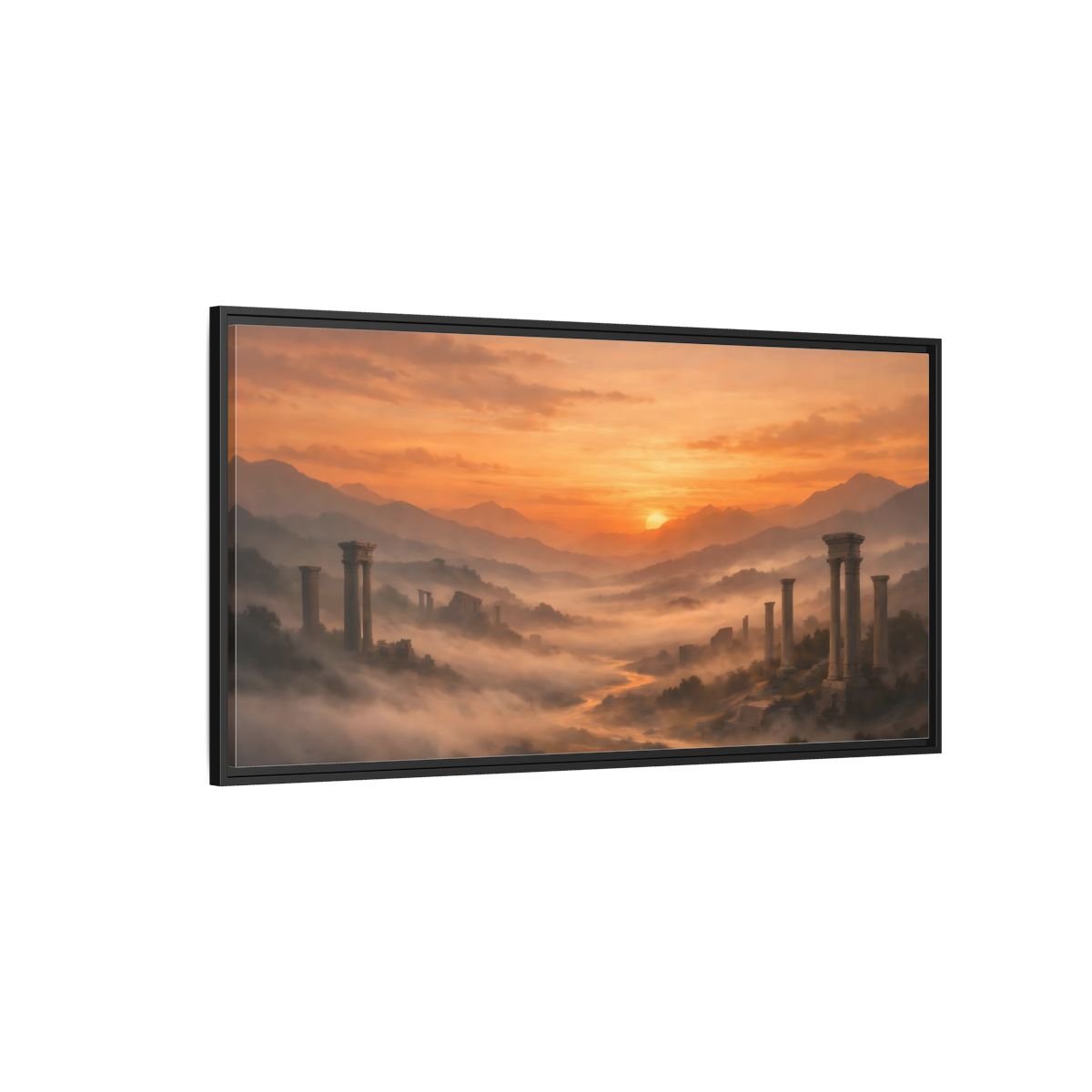 Landscape Vintage Ancient Ruins Orange Sunset - Framed Canvas Wall Art Print - YesArtYes