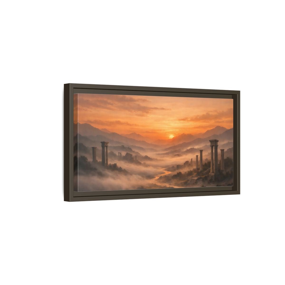 Landscape Vintage Ancient Ruins Orange Sunset - Framed Canvas Wall Art Print - YesArtYes