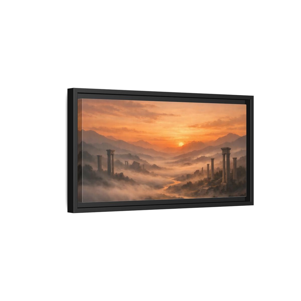 Landscape Vintage Ancient Ruins Orange Sunset - Framed Canvas Wall Art Print - YesArtYes