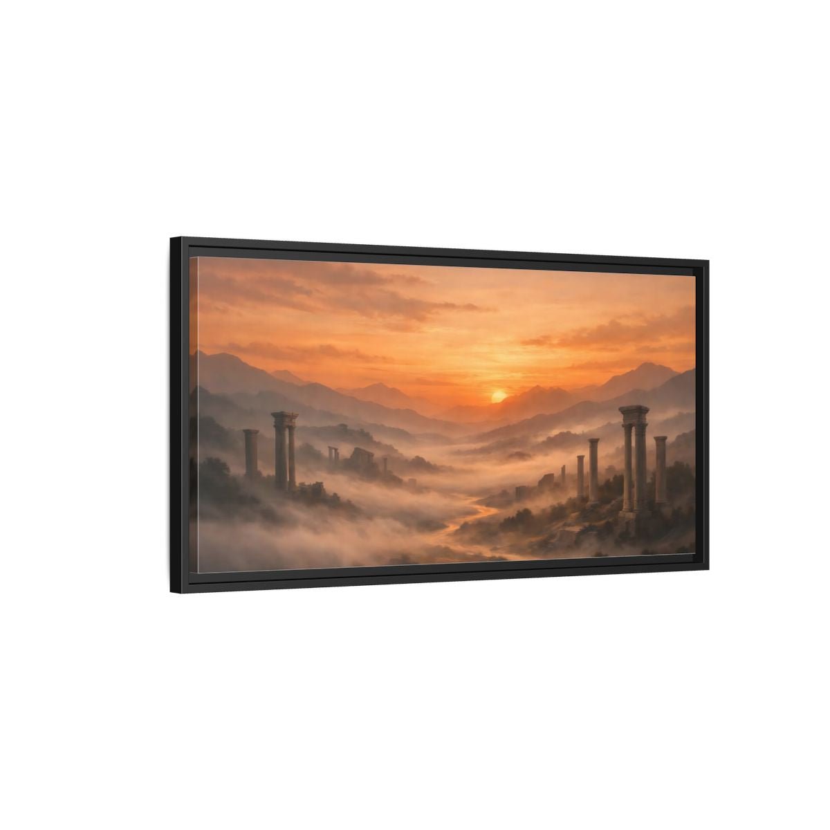 Landscape Vintage Ancient Ruins Orange Sunset - Framed Canvas Wall Art Print - YesArtYes
