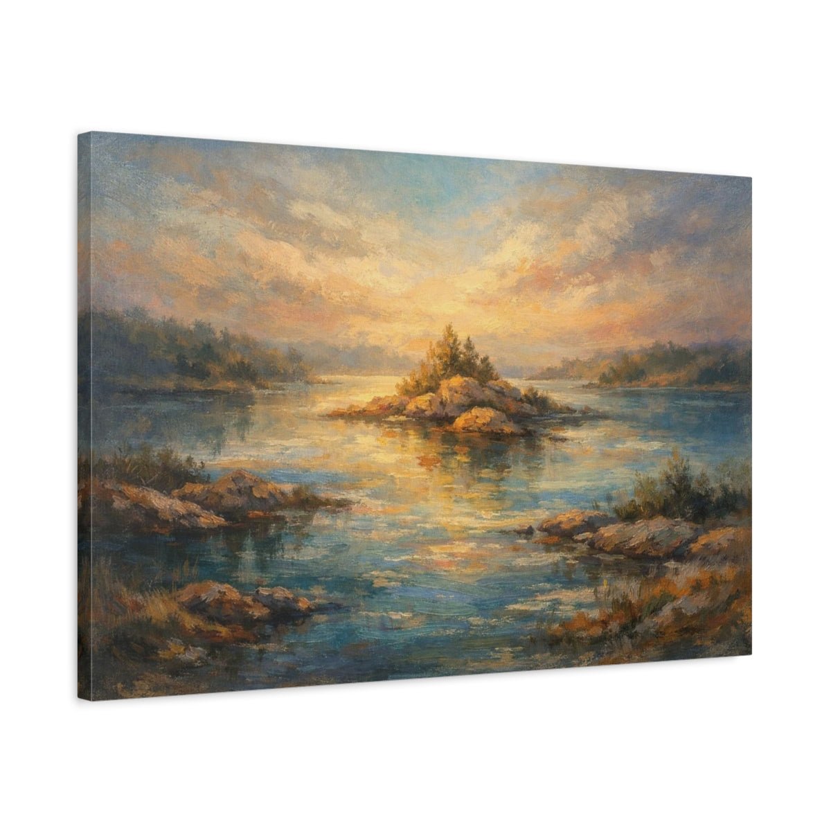 Landscape Water Rocky Island Nature - Canvas Wall Art Print - YesArtYes