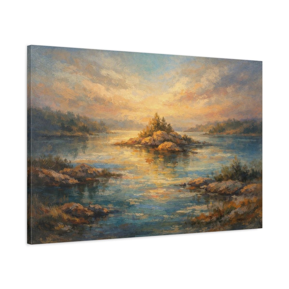 Landscape Water Rocky Island Nature - Canvas Wall Art Print - YesArtYes