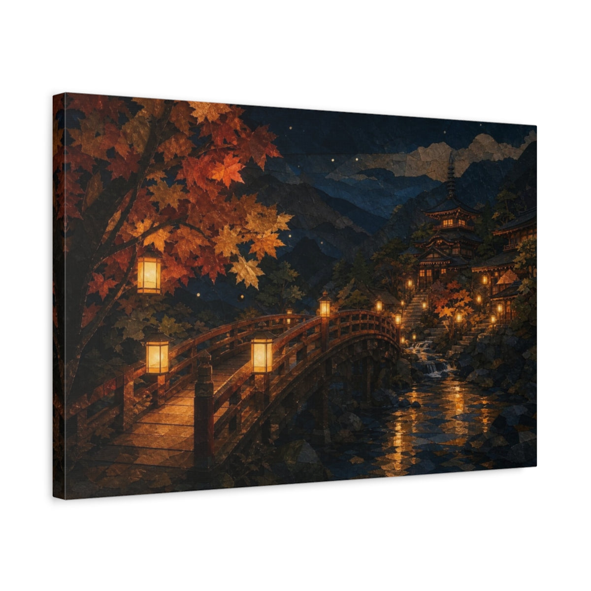Side Mockup 3. Lantern Bridge At Temple shown as canvas print