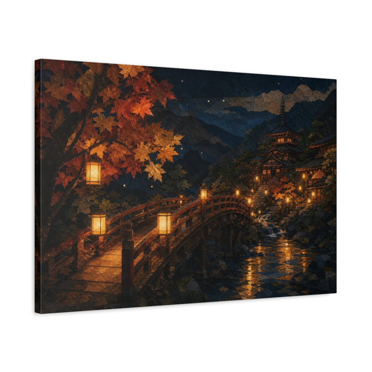 Side Mockup 2. Lantern Bridge At Temple shown as canvas print