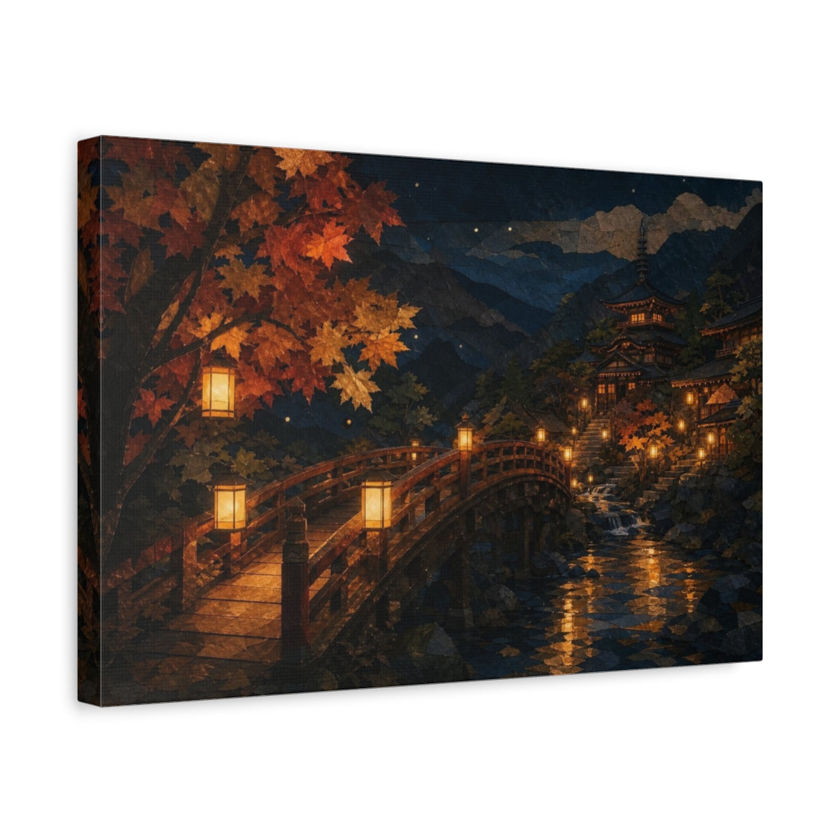 Side Mockup 4. Lantern Bridge At Temple shown as canvas print