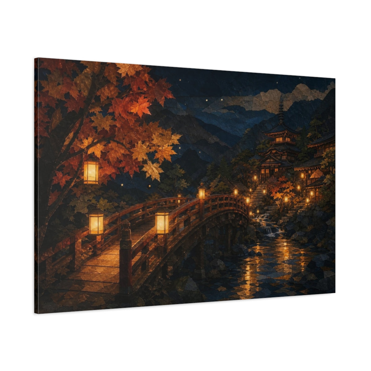 Side Mockup 1. Lantern Bridge At Temple shown as canvas print
