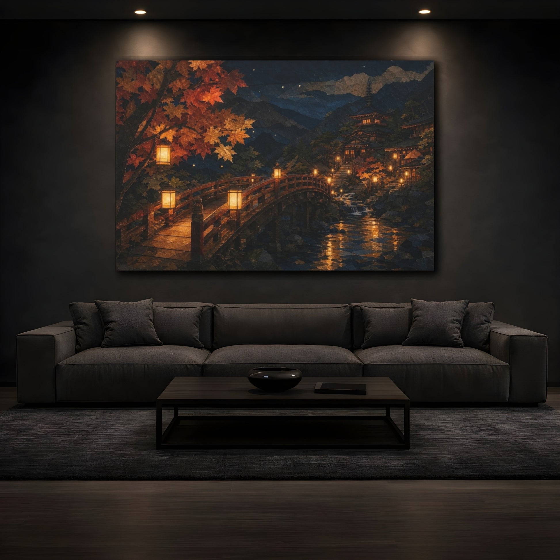 Mockup 3. Lantern Bridge At Temple shown as canvas print