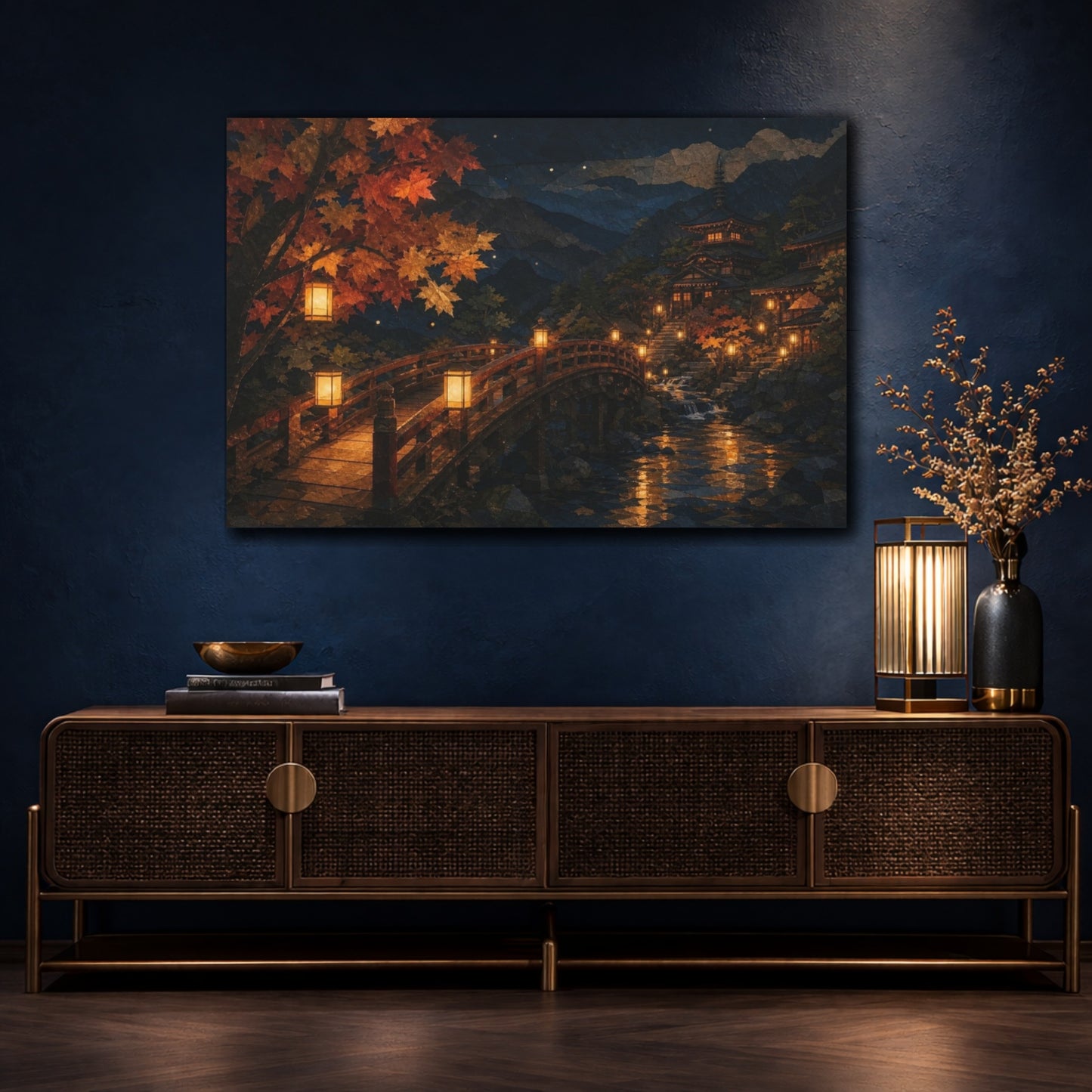 Mockup 4. Lantern Bridge At Temple shown as canvas print