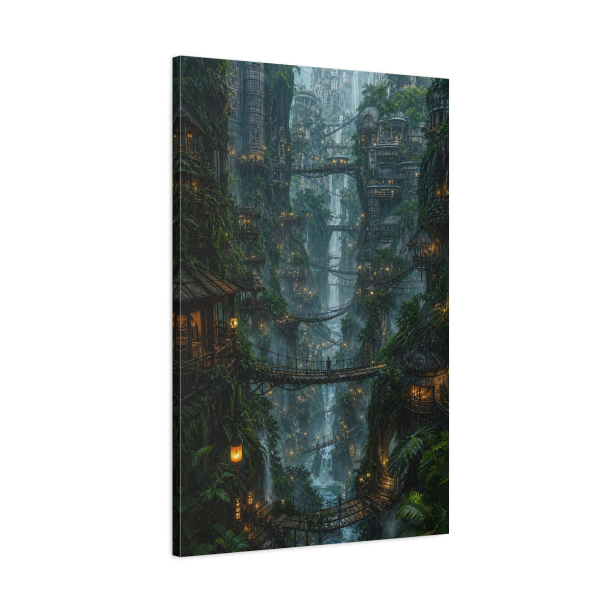 Main Mockup. Lantern Lit Cliff Village shown as canvas print