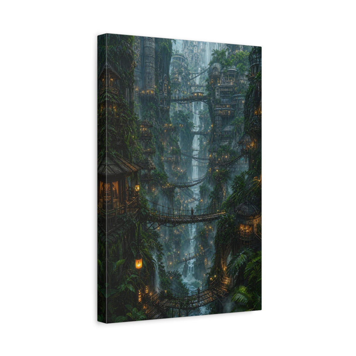 Side Mockup 4. Lantern Lit Cliff Village shown as canvas print