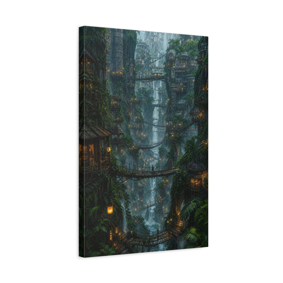 Side Mockup 3. Lantern Lit Cliff Village shown as canvas print