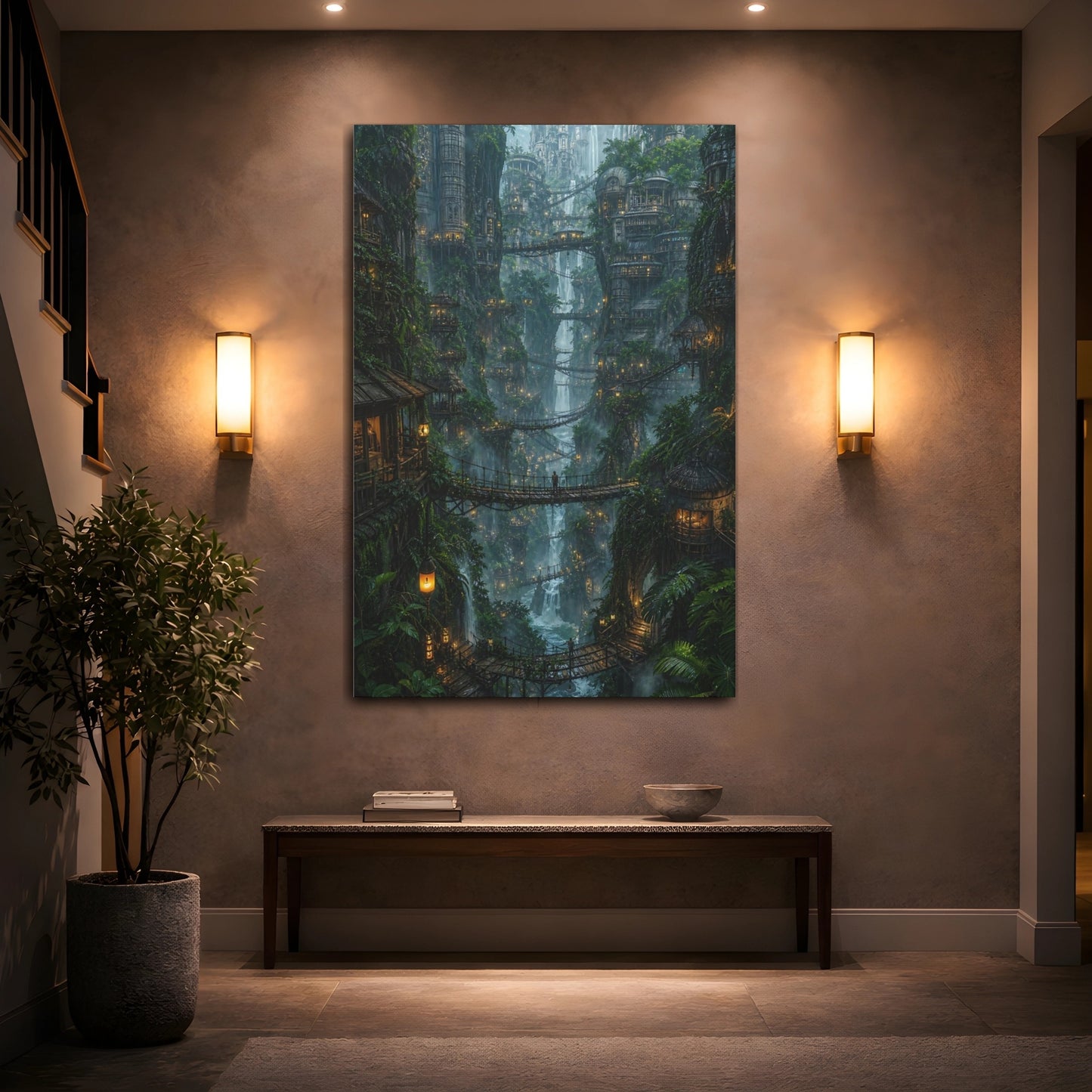 Mockup 2. Lantern Lit Cliff Village shown as canvas print