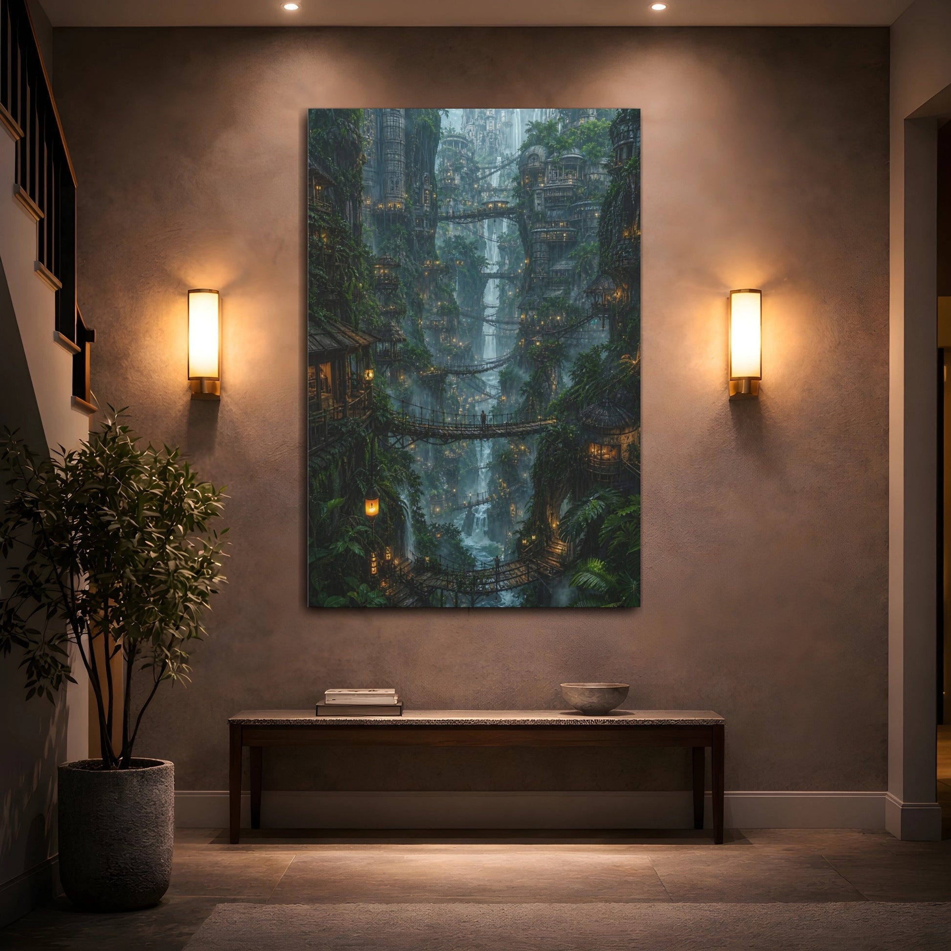Mockup 2. Lantern Lit Cliff Village shown as canvas print