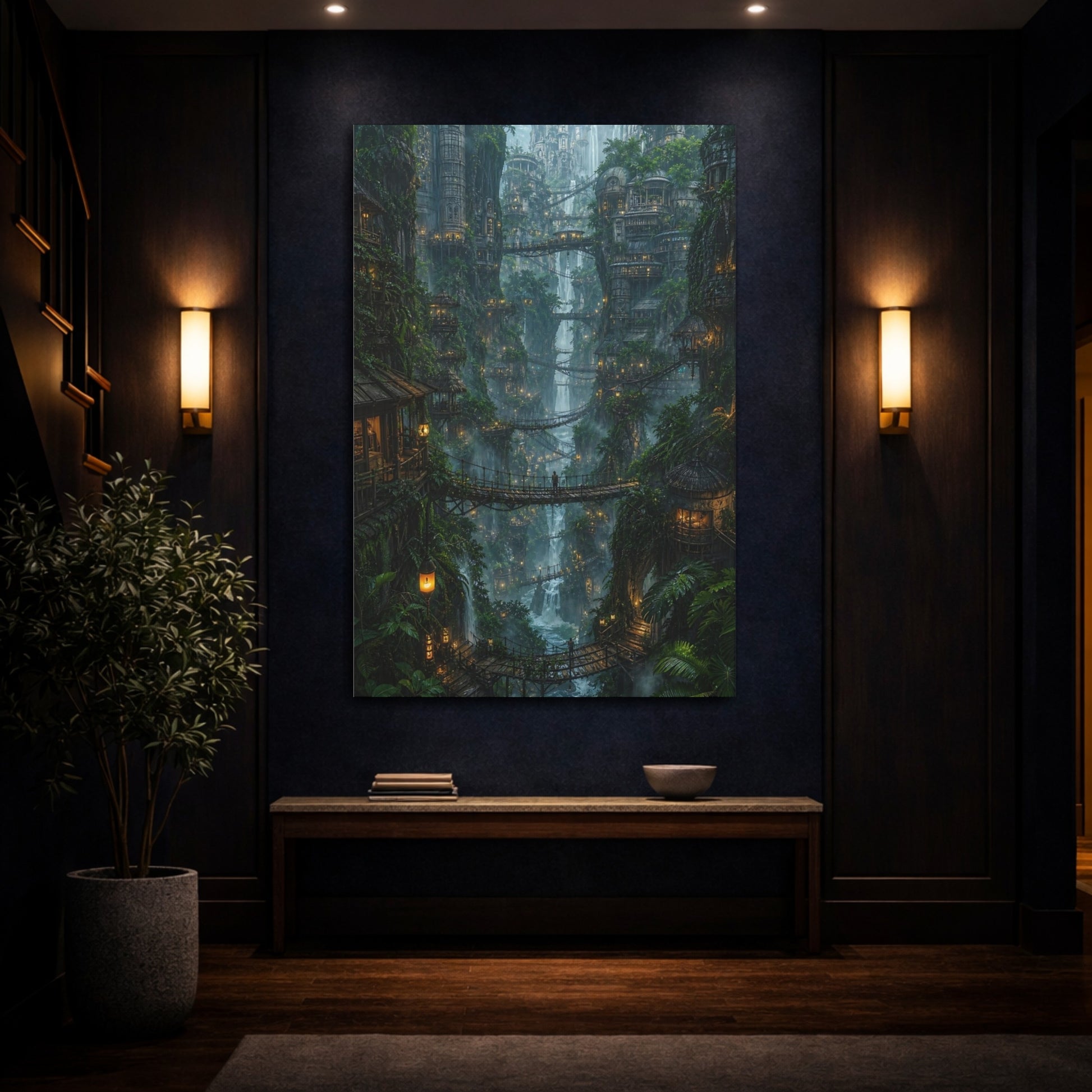 Mockup 4. Lantern Lit Cliff Village shown as canvas print