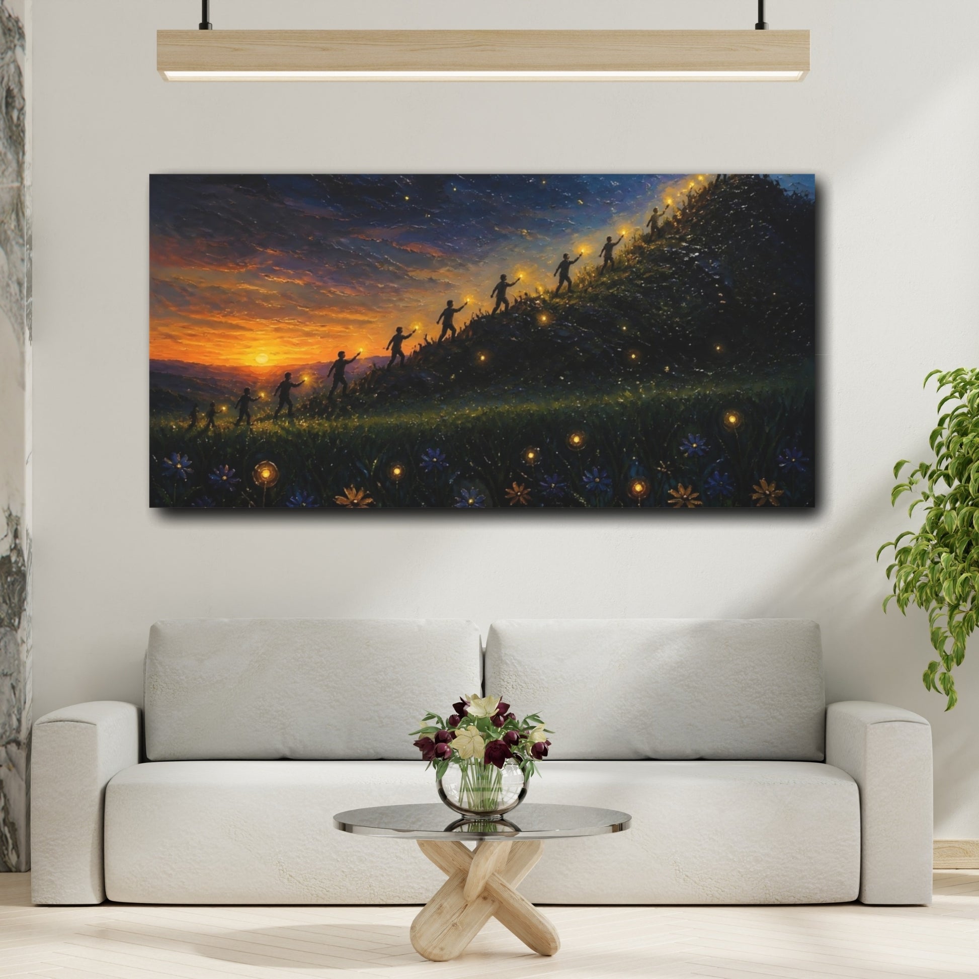 Mockup 2. Lantern Walkers At Sunset shown as canvas print